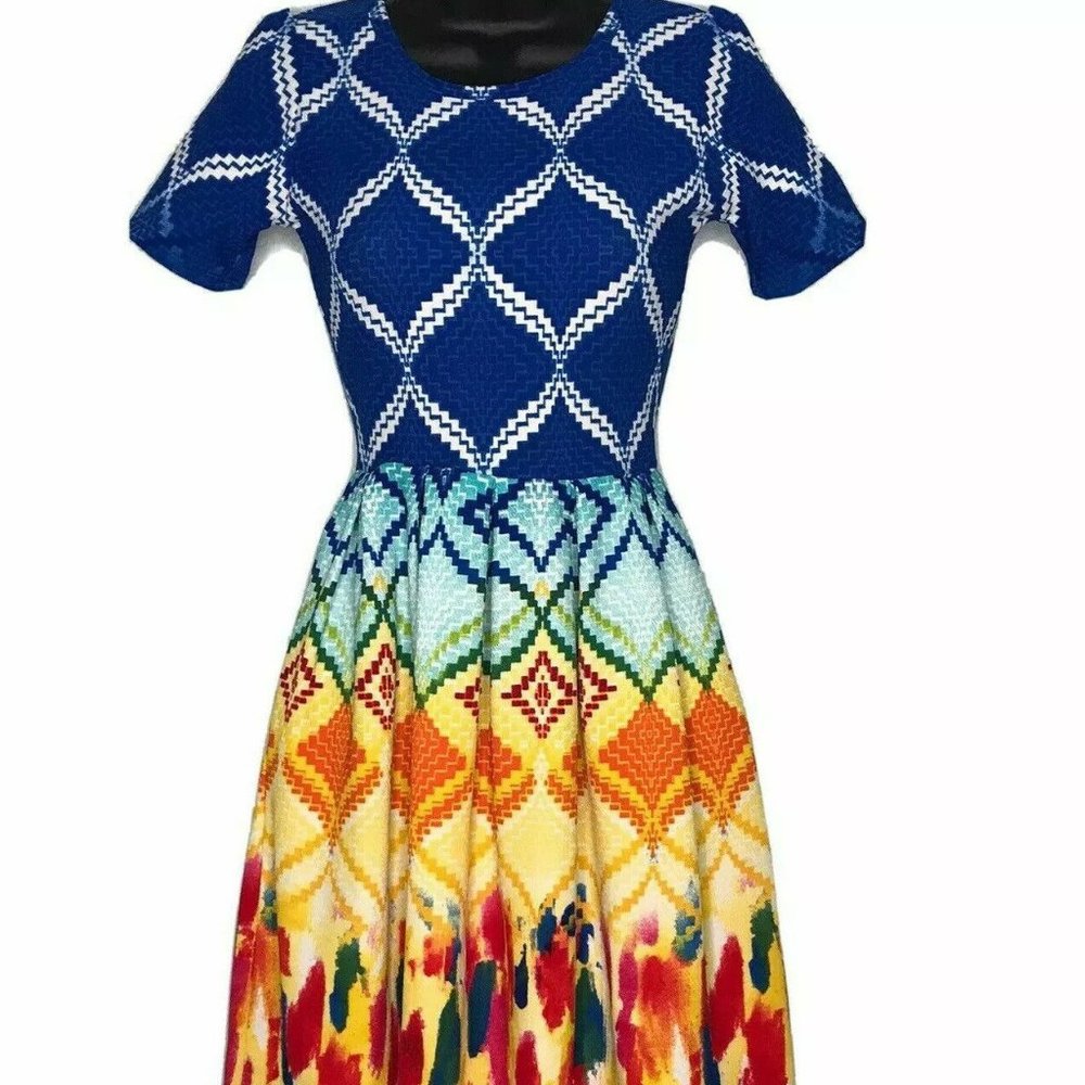 LuLaRoe Amelia Dress Fit & Flare Style Stretch Women's Size Small RARE